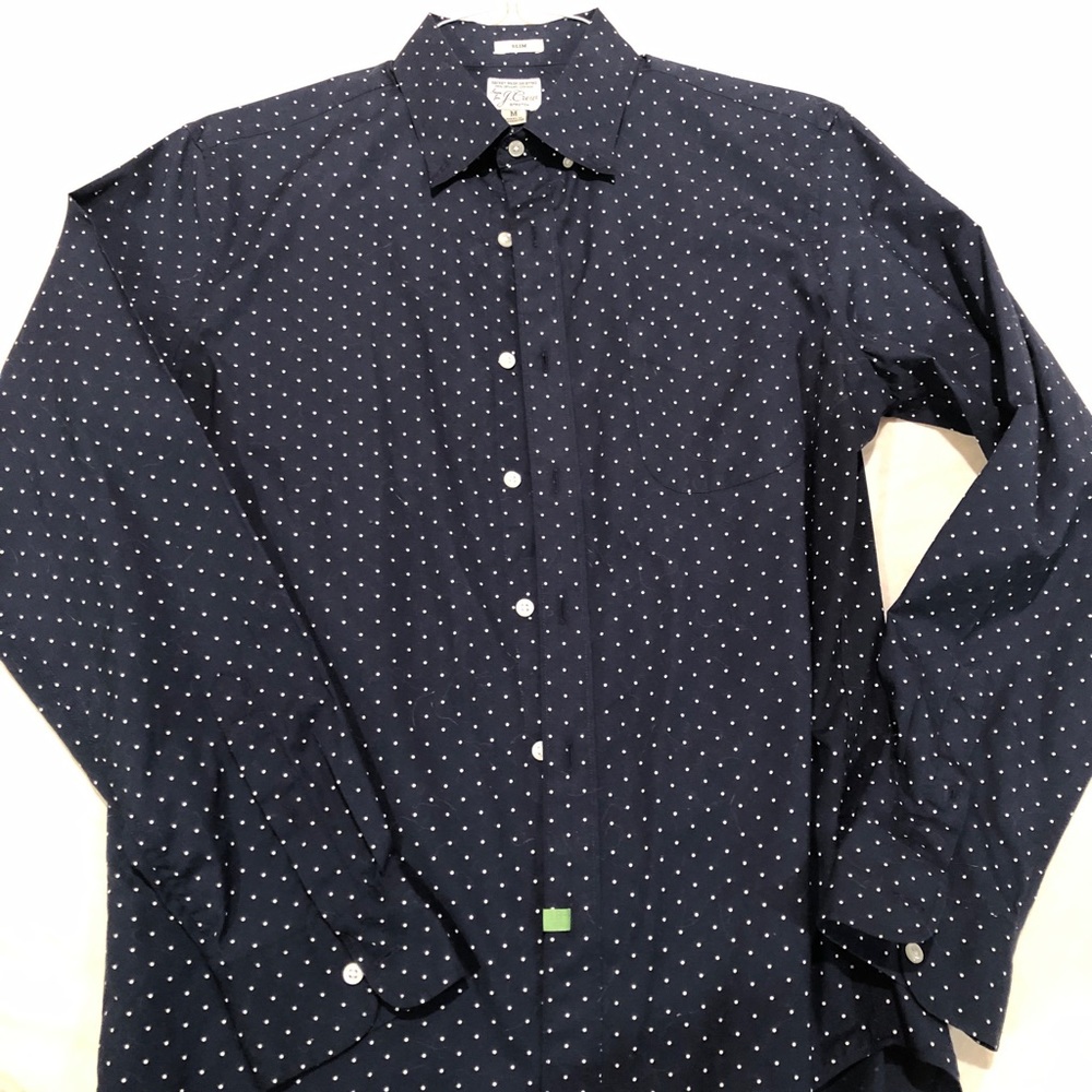 Abercrombie-button-down shirt in Navy with mini-white polka dots. Size medium